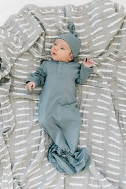 Bamboo Knot Gown | Dusty Blue 5 Bamboo Knot Gown | Dusty Blue -Tiny Baby Essentials Store 000A33 websize