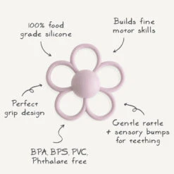 Mushie Daisy Rattle Teether 27 Mushie Daisy Rattle Teether -Tiny Baby Essentials Store 08 Lilac Daisy Rattle Teether infographic