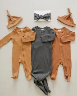 Organic Cotton Ribbed Knot Gown | Charcoal 7 Organic Cotton Ribbed Knot Gown | Charcoal -Tiny Baby Essentials Store 376A4614 websize 2