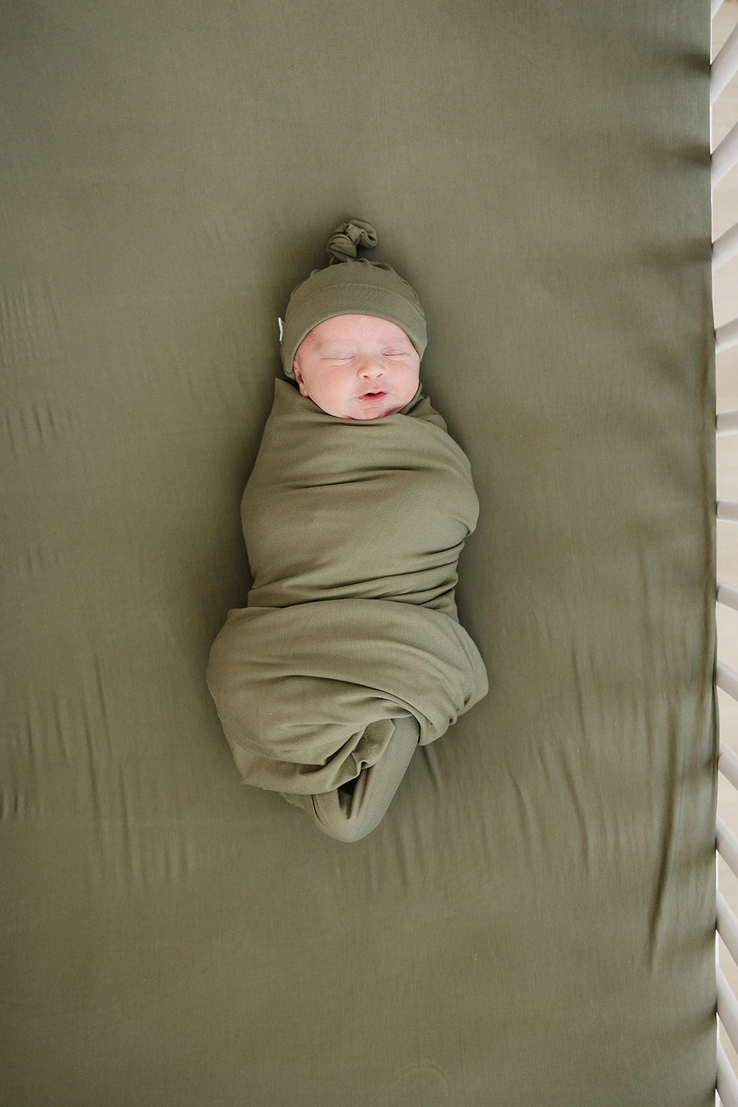 Bamboo Stretch Crib Sheet | Olive 7 Bamboo Stretch Crib Sheet | Olive - Image 7