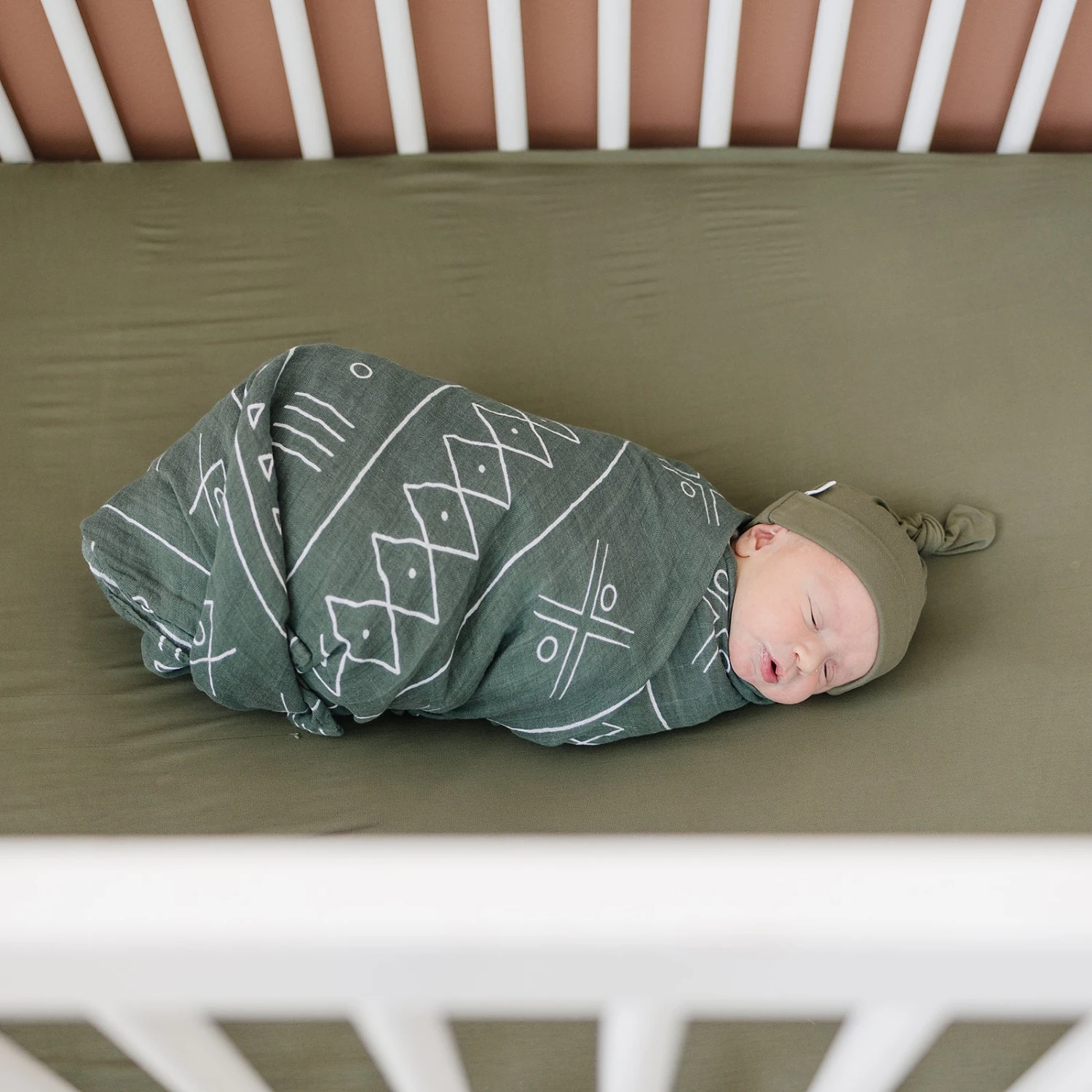 Bamboo Stretch Crib Sheet | Olive 6 Bamboo Stretch Crib Sheet | Olive - Image 6