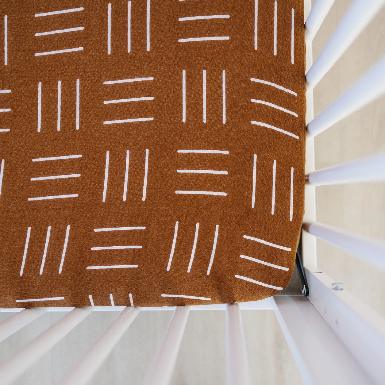 Muslin Crib Sheet | Mustard Mudcloth 1 Muslin Crib Sheet | Mustard Mudcloth