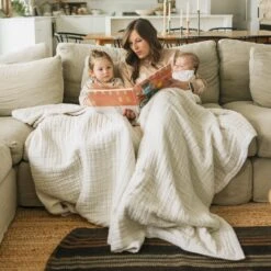 Cotton Muslin Quilted Throw - Tan Gingham -Tiny Baby Essentials Store 4Q4A7144