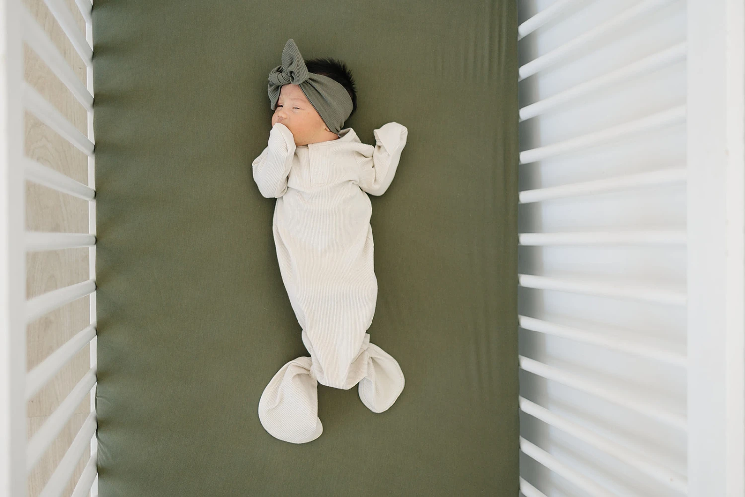 Bamboo Stretch Crib Sheet | Olive 2 Bamboo Stretch Crib Sheet | Olive - Image 2