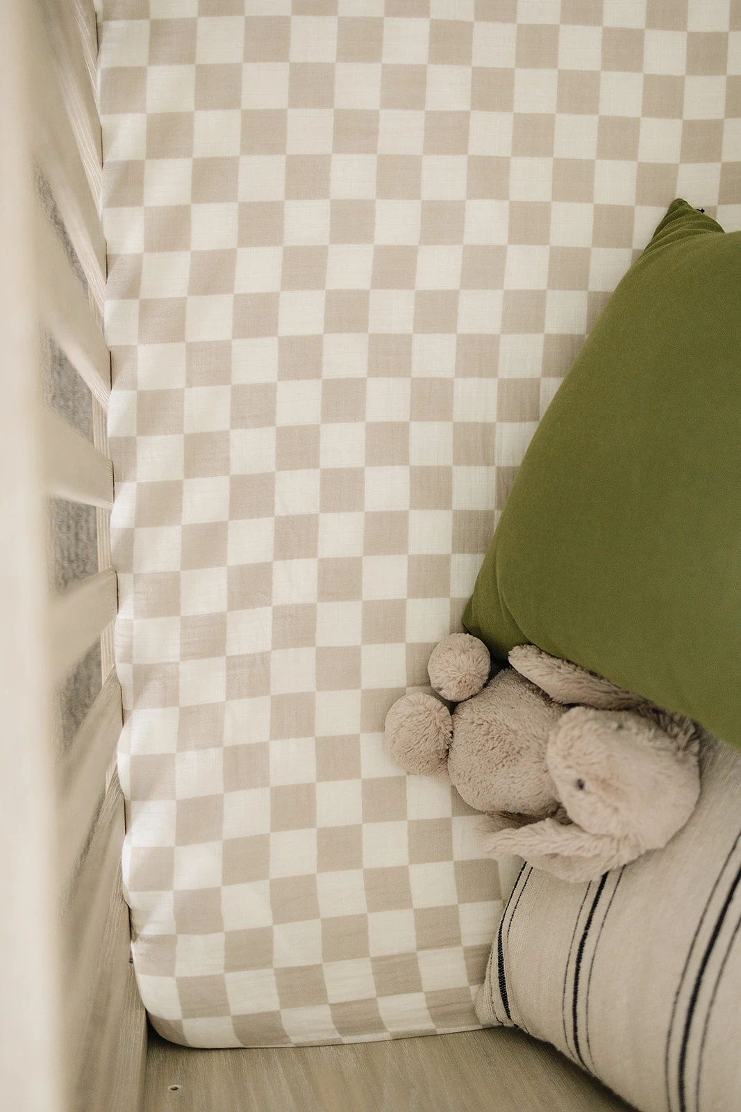 Muslin Crib Sheet | Taupe Checkered 3 Muslin Crib Sheet | Taupe Checkered - Image 3