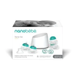 Nanobébé US Breastmilk Bottle Starter Set -Tiny Baby Essentials Store 9BreastmilkBottleStarterSetPKG TealGrey