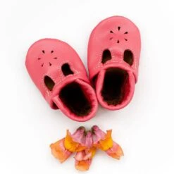 Baby Leather T-Strap Shoes -Tiny Baby Essentials Store Coral T strap