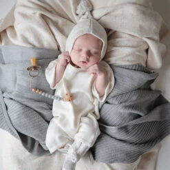 Mushie Baby Blanket | Knitted Ribbed -Tiny Baby Essentials Store GreyMelangeLifestylebaby1