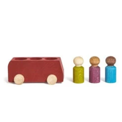 Bus With 3 Figures -Tiny Baby Essentials Store Lubulona red bus wooden car
