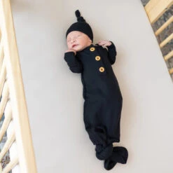 Knotted Gown With Hat Set 23 Knotted Gown With Hat Set -Tiny Baby Essentials Store MidnightRibbedKnottedGown
