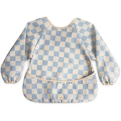 Mushie Long Sleeve Bib -Tiny Baby Essentials Store Mushie Long Sleeve Bib Blue Check