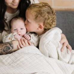 Cotton Muslin Quilted Throw - Tan Gingham -Tiny Baby Essentials Store MuslinQuiltedThrowBlanket TanGingham