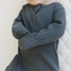 Organic Cotton Ribbed Zipper | Charcoal -Tiny Baby Essentials Store NEP 9150 websize