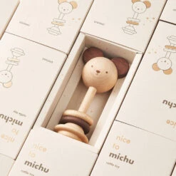 'Nice To Michu' Wooden Rattle -Tiny Baby Essentials Store OIOIOOIrattleenicetomichualt2