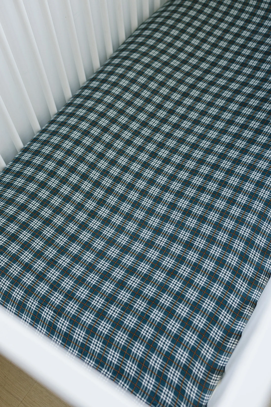 Muslin Crib Sheet | Navy Plaid 3 Muslin Crib Sheet | Navy Plaid - Image 3