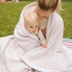 Cotton Muslin Quilted Throw - Tan Gingham -Tiny Baby Essentials Store QuiltedThrowBlanket TanGingham