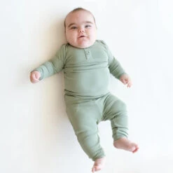 Ribbed Infant Henley Set -Tiny Baby Essentials Store Ribbed Infant Henley Set in Thyme 01