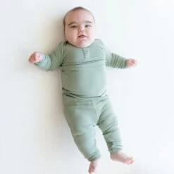 Ribbed Infant Henley Set -Tiny Baby Essentials Store Ribbed Infant Henley Set in Thyme 02