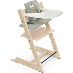 Tripp Trapp High Chair² With Cushion + Stokke Tray -Tiny Baby Essentials Store TrippTrappBS Natural ClassCush GlacierGreen Tray 1 5 US eCom