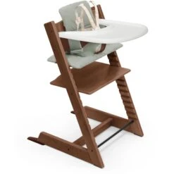 Tripp Trapp High Chair² With Cushion + Stokke Tray -Tiny Baby Essentials Store TrippTrappBS WarmBrown ClassCush GlacierGreen Harness Tray 1 5 US