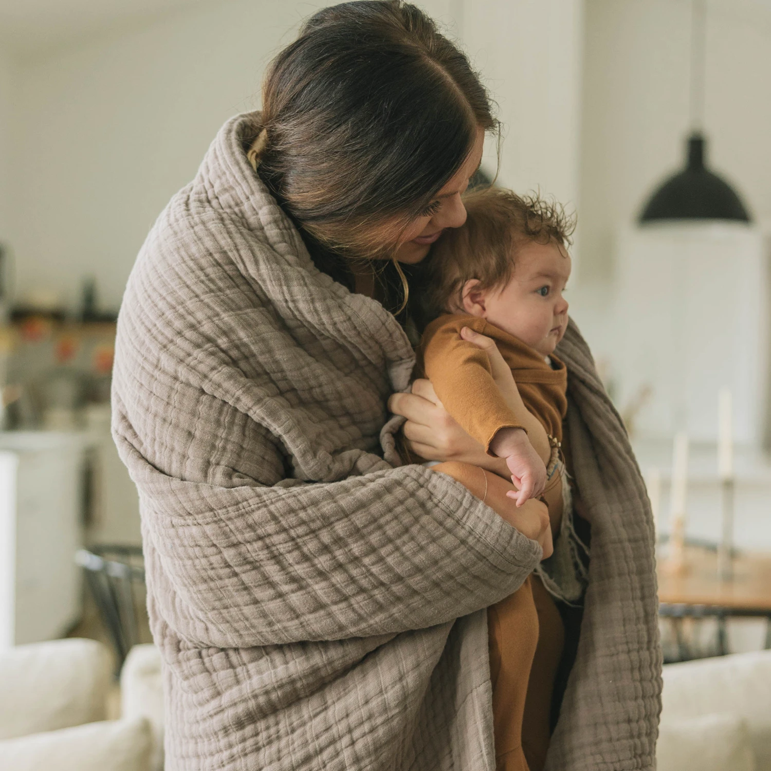 Cotton Muslin Quilted Throw - Mocha 5 Cotton Muslin Quilted Throw - Mocha - Image 5