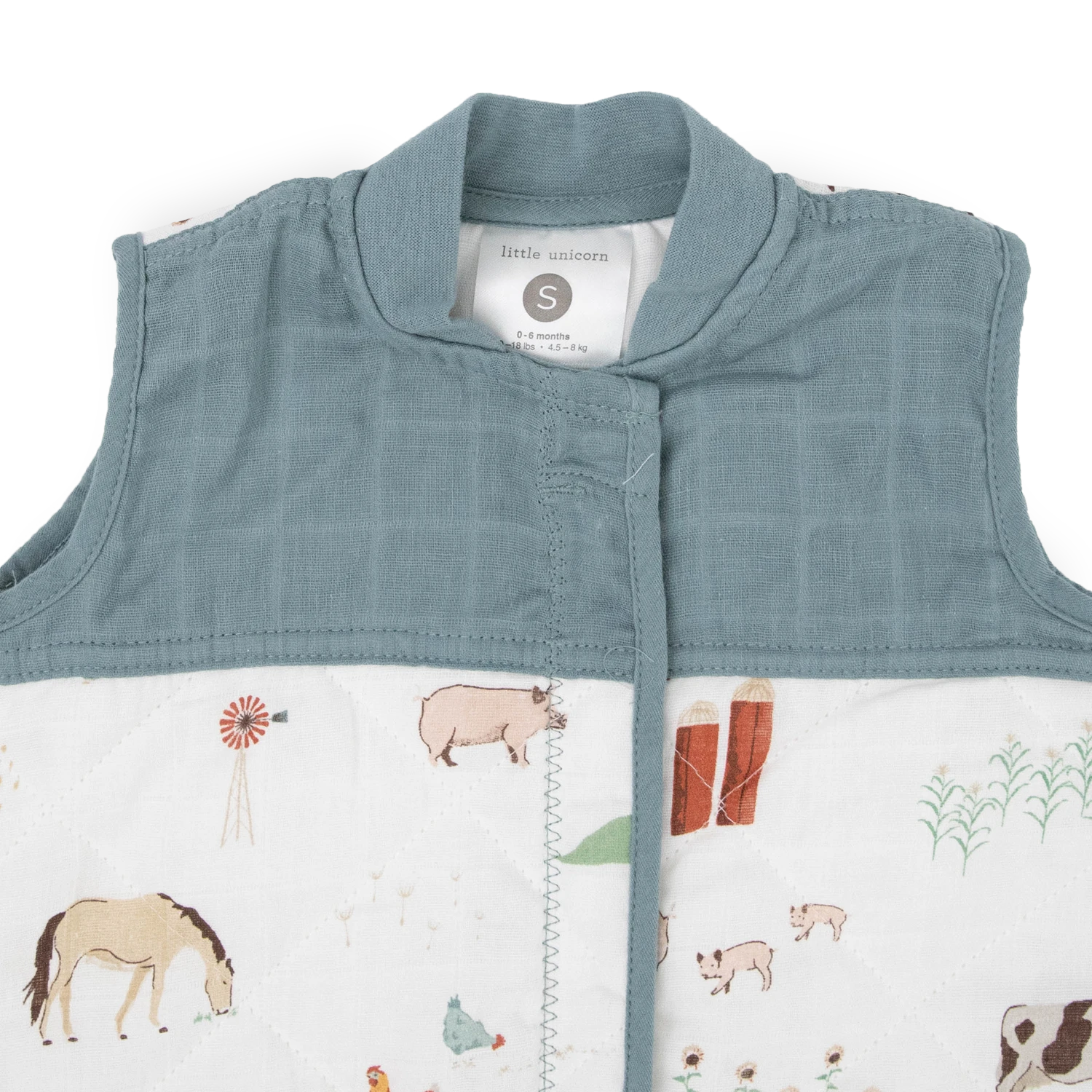 Cotton Muslin Quilted Sleep Bag - Farmyard 2 Cotton Muslin Quilted Sleep Bag - Farmyard - Image 2