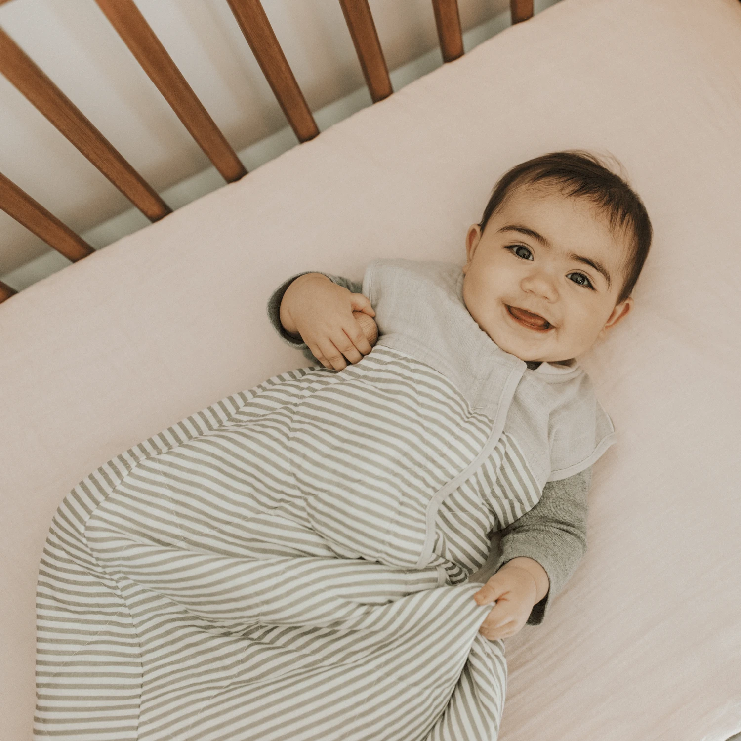 Cotton Muslin Quilted Sleep Bag - Grey Stripe 5 Cotton Muslin Quilted Sleep Bag - Grey Stripe - Image 5