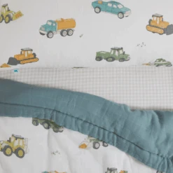 Cotton Muslin Toddler Bedding 3 Piece Set - Work Trucks -Tiny Baby Essentials Store WorkTrucks03