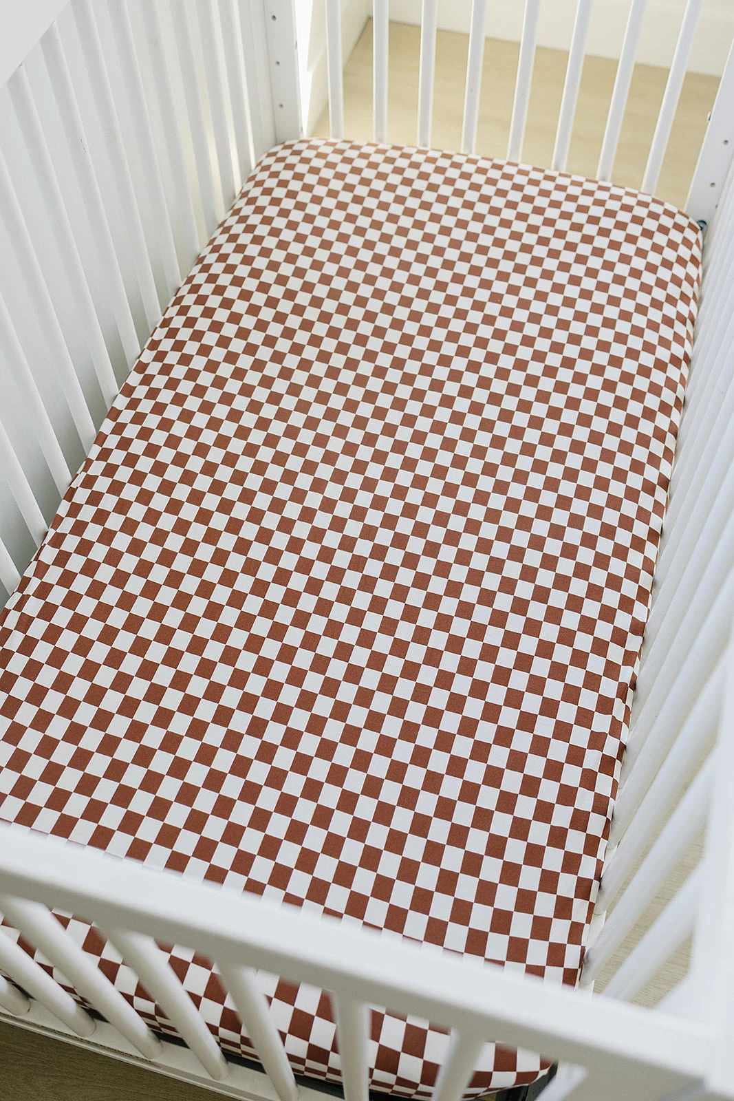 Bamboo Stretch Crib Sheet | Rust Checkered 2 Bamboo Stretch Crib Sheet | Rust Checkered - Image 2
