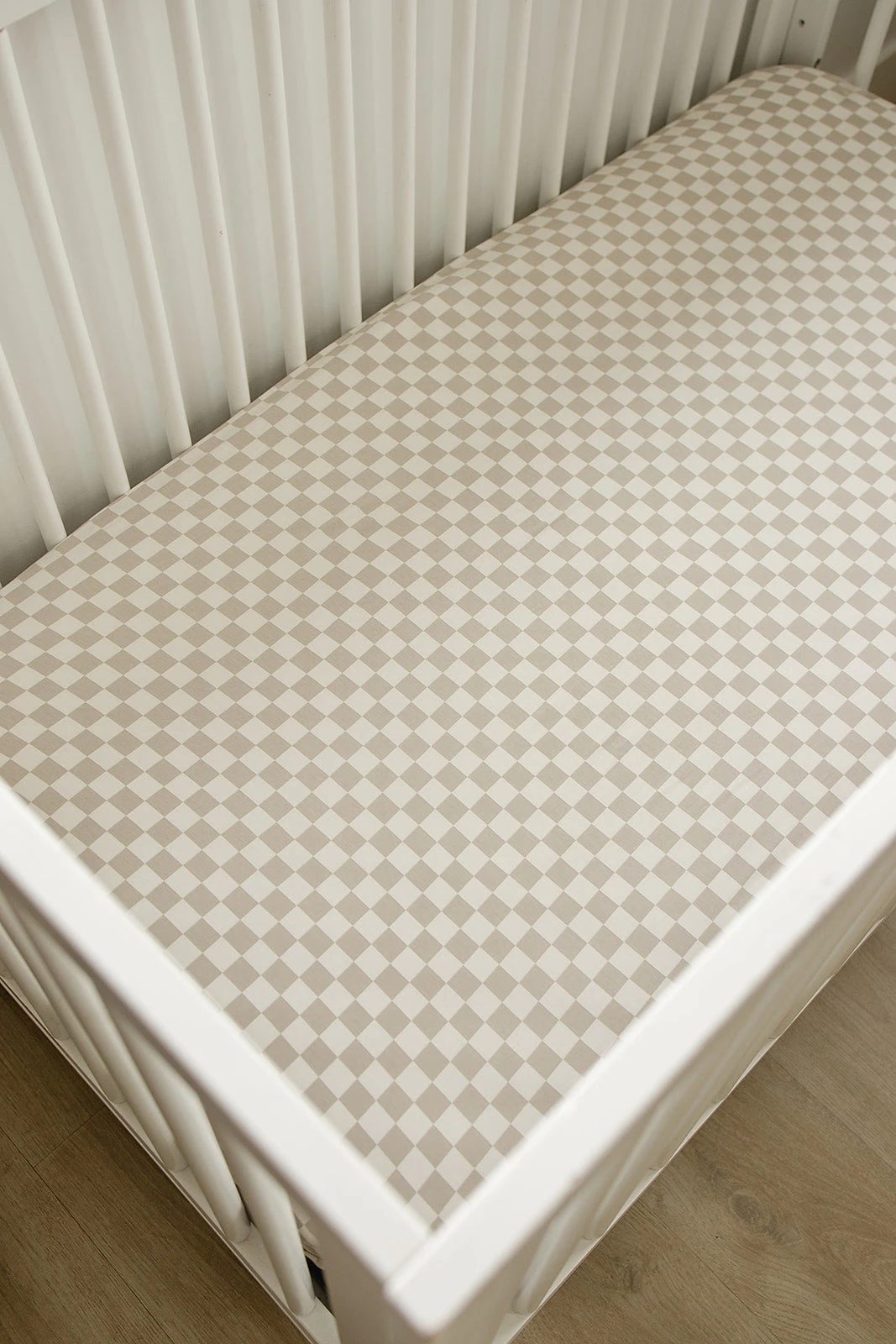 Bamboo Stretch Crib Sheet | Taupe Checkered 3 Bamboo Stretch Crib Sheet | Taupe Checkered - Image 3