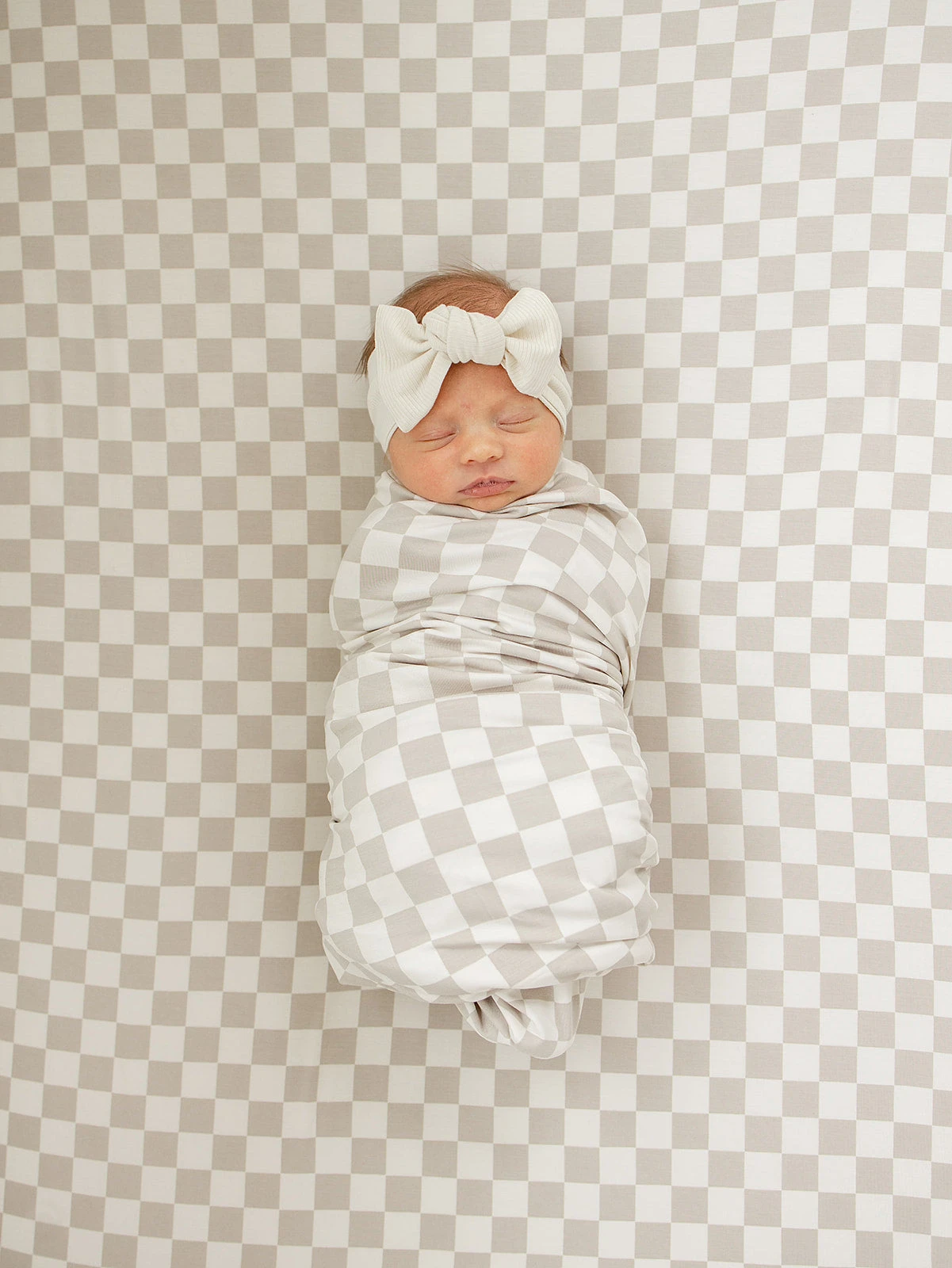 Bamboo Stretch Crib Sheet | Taupe Checkered 5 Bamboo Stretch Crib Sheet | Taupe Checkered - Image 5