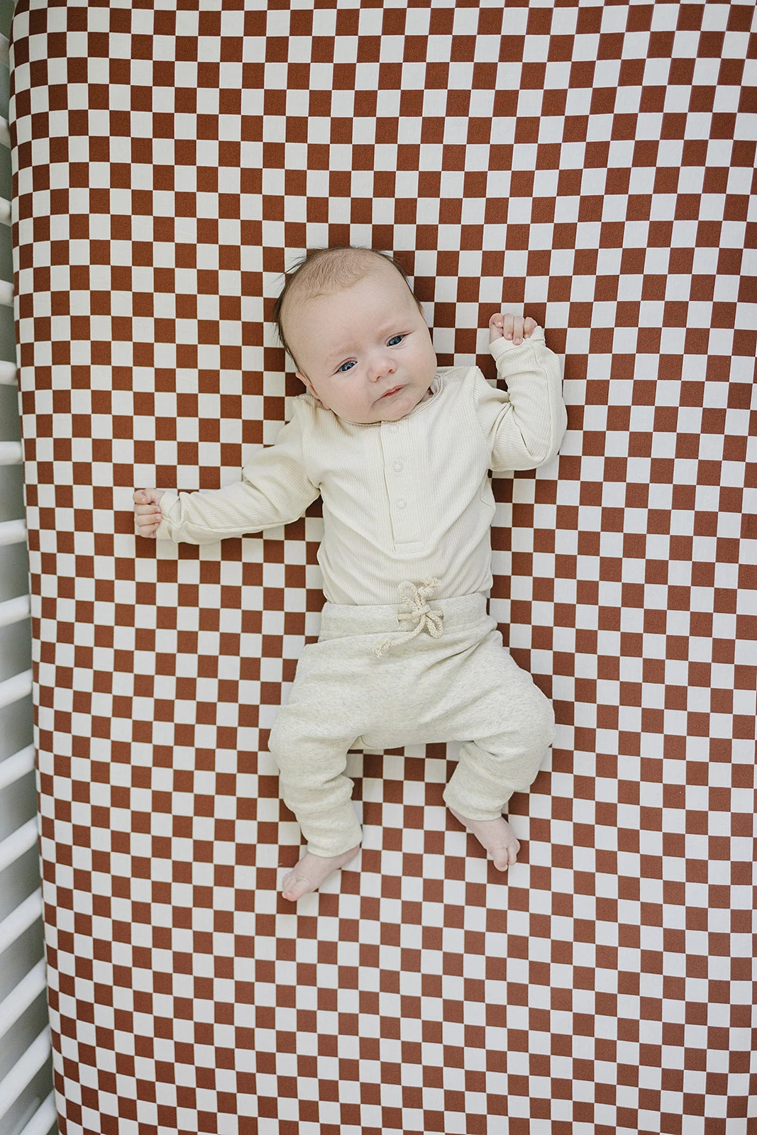 Bamboo Stretch Crib Sheet | Rust Checkered 3 Bamboo Stretch Crib Sheet | Rust Checkered - Image 3