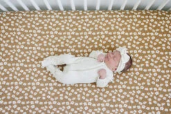 Bamboo Stretch Crib Sheet | Mustard Floral -Tiny Baby Essentials Store Z4A7993 websize