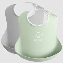 Babybjorn Soft Bib 2 Pack -Tiny Baby Essentials Store babybjorn bib 2 pack bibs powdered greeen powdered graycopy