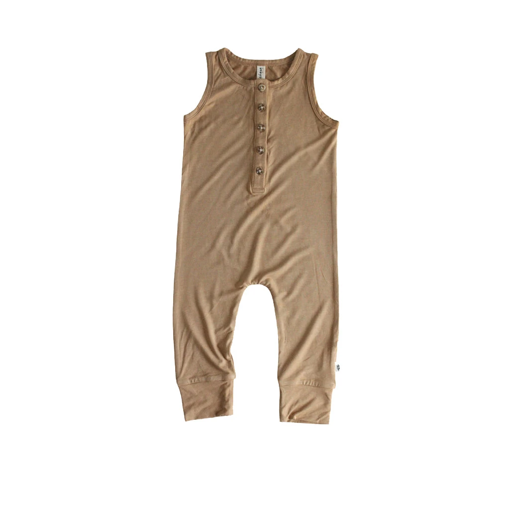 Henley Tank Romper | Camel 1 Henley Tank Romper | Camel