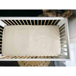 Organic Cotton Mulsin Fitted Crib Sheets -Tiny Baby Essentials Store house of elia organic cotton muslin crib fitteds sheet ivory