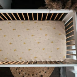 Organic Cotton Mulsin Fitted Crib Sheets -Tiny Baby Essentials Store house of elis goldenrod muslin fitted crib sheet