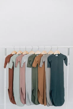 Bamboo Knot Gown | Charcoal -Tiny Baby Essentials Store mebie baby infant knot gown lifestyle 3