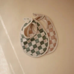 Mushie Muslin Bib 2-Pack 24 Mushie Muslin Bib 2-Pack -Tiny Baby Essentials Store olive natural check bibs