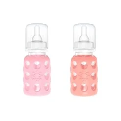 4 Oz Glass Baby Bottle 2 Pack -Tiny Baby Essentials Store pink cantalope