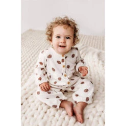 Gathered Button Romper | Pinecones -Tiny Baby Essentials Store pnw baby gathered romper pinecones3