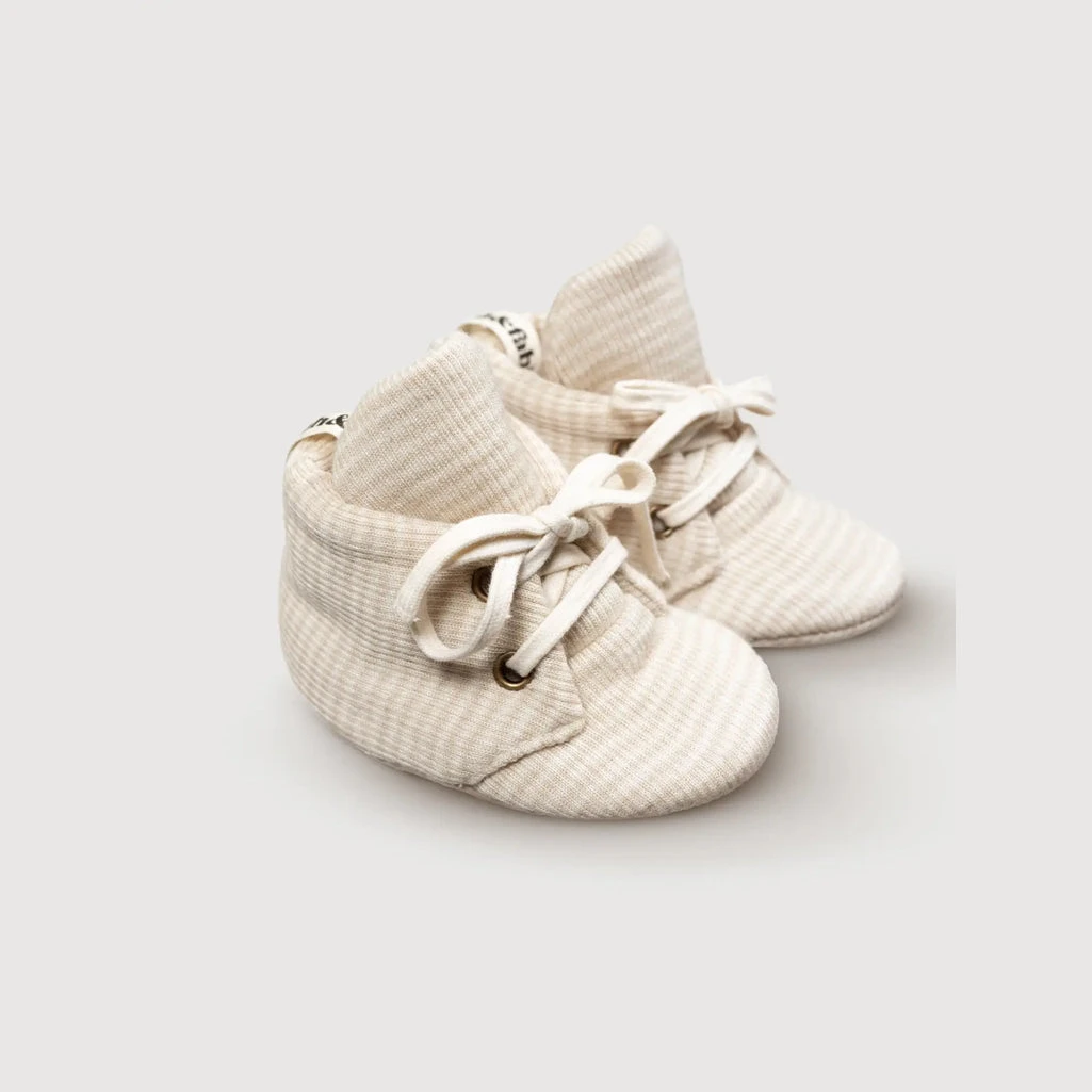 Wool Rib Baby Booties | Oat Stripe 1 Wool Rib Baby Booties | Oat Stripe
