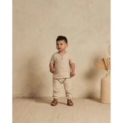 Ziggy Shirt | Sand Stripe -Tiny Baby Essentials Store sand stripe ziggy shirt lifestyle