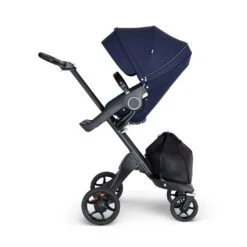 Stokke Xplory V6 Stroller Chassis With Leatherette Handle -Tiny Baby Essentials Store stokkexploryblackframblackhandle deepblue