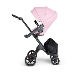 Stokke Xplory V6 Stroller Chassis With Leatherette Handle -Tiny Baby Essentials Store stokkexploryblackframeblackhandle lotuspink