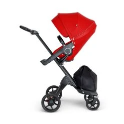 Stokke Xplory V6 Stroller Chassis With Leatherette Handle -Tiny Baby Essentials Store stokkexploryblackframeblackhandle red