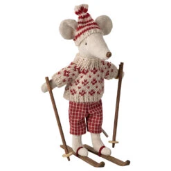 Maileg Winter Mouse With Ski Set -Tiny Baby Essentials Store winter mouse with ski set mom red 01